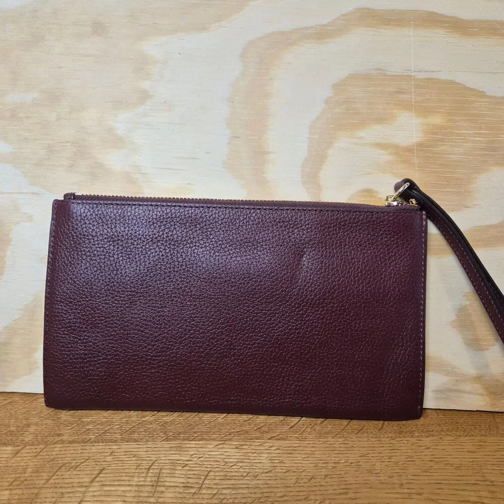 MICHAEL Michael Kors Large Flat Wristlet Clutch Merlot Burgundy Pebbled Leather